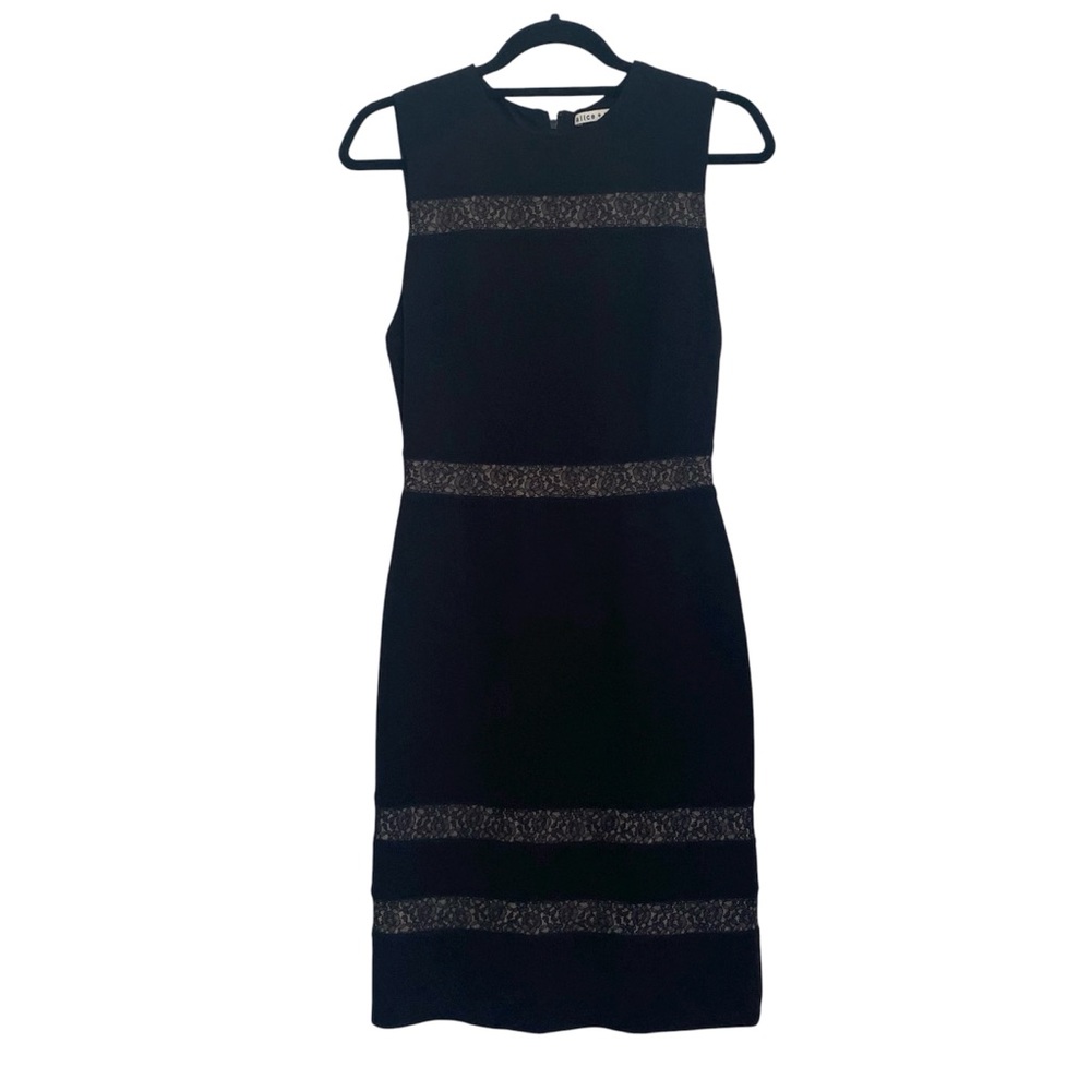 Alice + Olivia Elegant Kerrie  Black Dress with Lace Accents Size 6